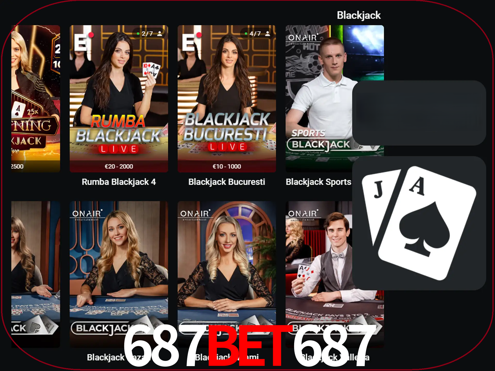 Escolha uma mesa completa de jogadores de blackjack.
